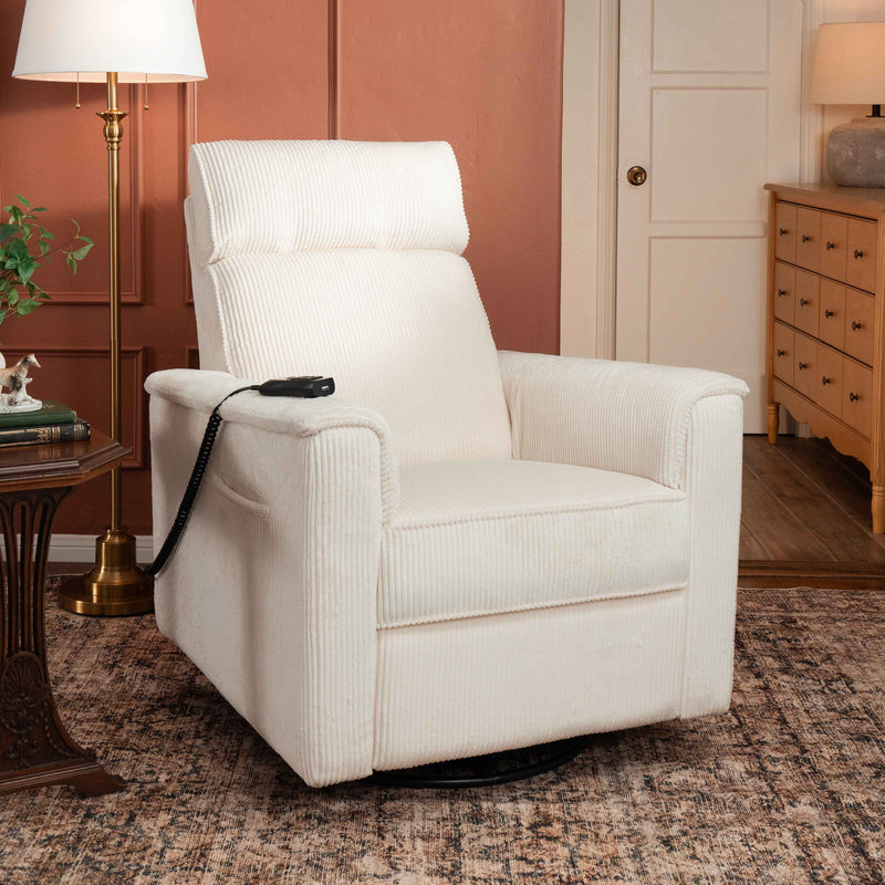 Load image into Gallery viewer, Monogram by Namesake Willa Deluxe Power Recliner and Swivel Glider with Heat + Massage | Ivory Corduroy | EXCLUSIVE!
