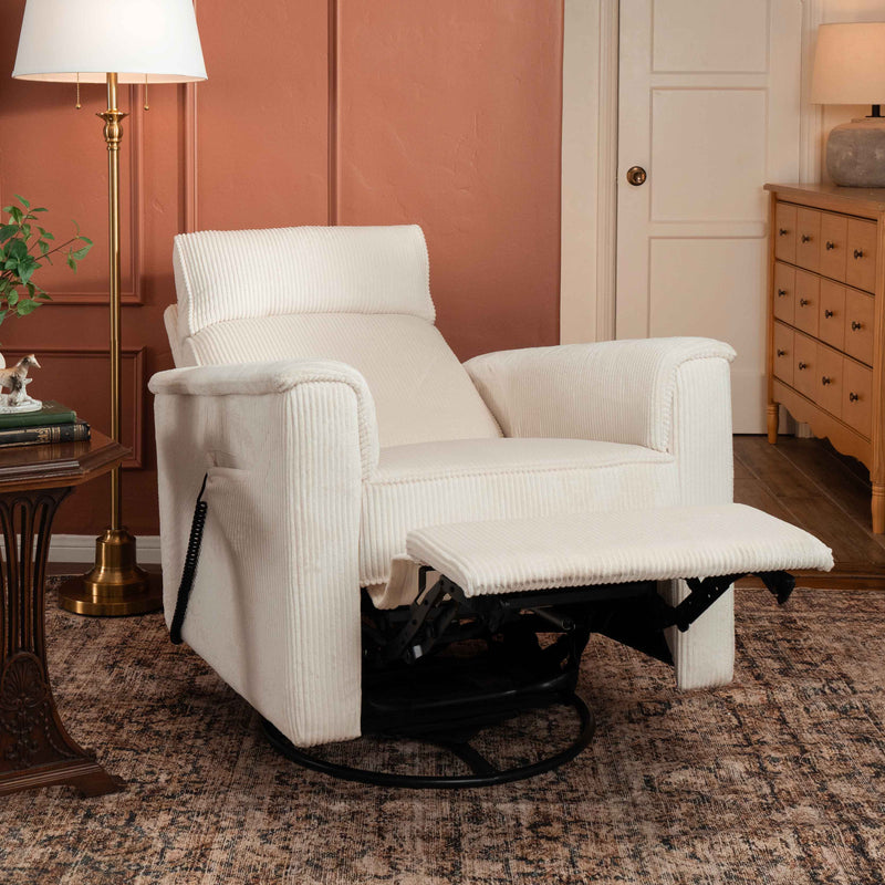 Load image into Gallery viewer, Monogram by Namesake Willa Deluxe Power Recliner and Swivel Glider with Heat + Massage | Ivory Corduroy | EXCLUSIVE!
