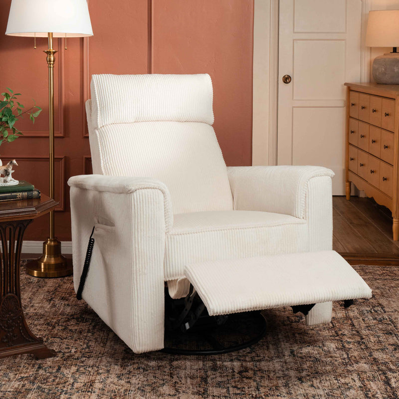 Load image into Gallery viewer, Monogram by Namesake Willa Deluxe Power Recliner and Swivel Glider with Heat + Massage | Ivory Corduroy | EXCLUSIVE!
