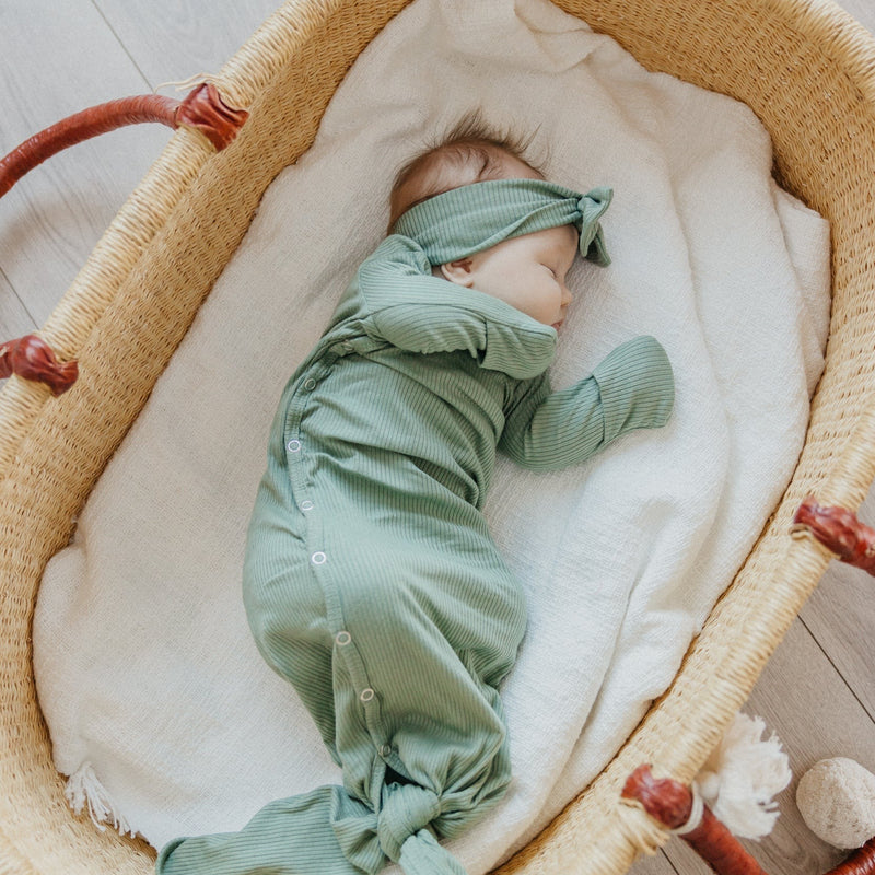 Load image into Gallery viewer, Copper Pearl Rib Knit Newborn Knotted Gown | Clover
