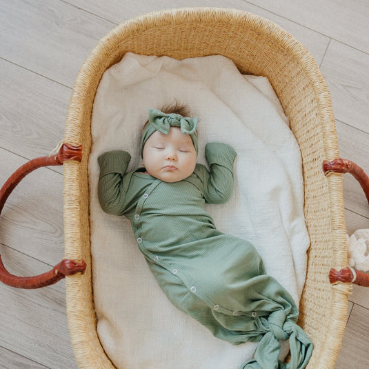 Copper Pearl Rib Knit Newborn Knotted Gown | Clover