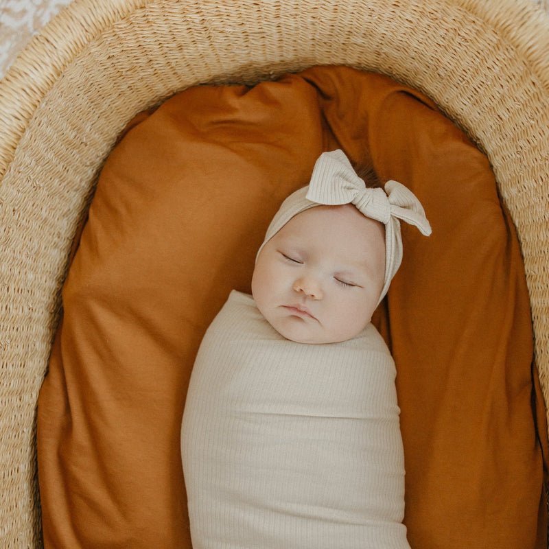 Load image into Gallery viewer, Copper Pearl Rib Knit Headband Bow | Moonstone
