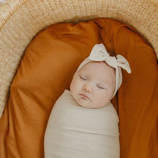 Copper Pearl Rib Knit Headband Bow | Moonstone