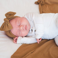 Copper Pearl Knit Headband Bow | Camel