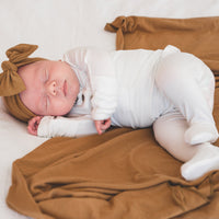 Copper Pearl Knit Headband Bow | Camel