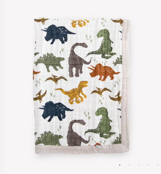 Little Unicorn Cotton Muslin Baby Blanket - Dino Friends