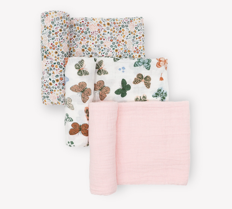 Load image into Gallery viewer, Little Unicorn Cotton Muslin Swaddle 3-Pack - Butterflies
