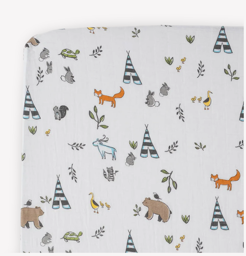 Load image into Gallery viewer, Little Unicorn Cotton Muslin Crib Sheet - Forest Friends
