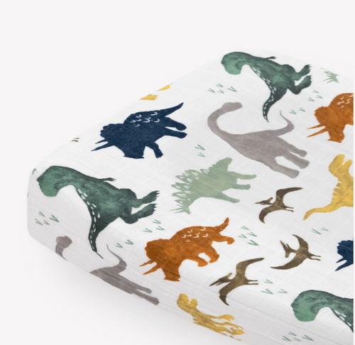 Little Unicorn Cotton Muslin Changing Pad Cover - Dino Friends