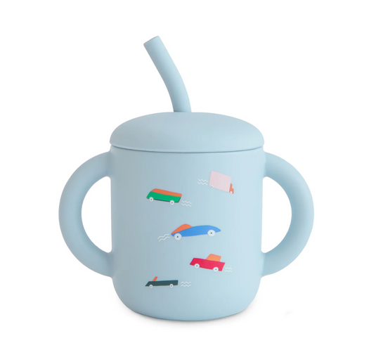 Mushie Training Cup+Straw - Retro Cars