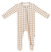 Kyte Baby Zippered Footie - Gingham Bisque