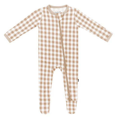 Kyte Baby Zippered Footie - Gingham Bisque