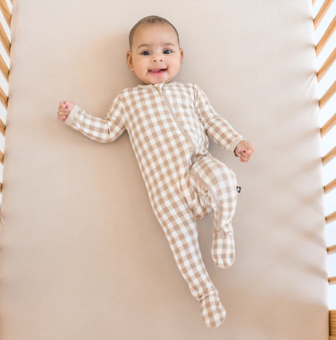 Kyte Baby Zippered Footie - Gingham Bisque