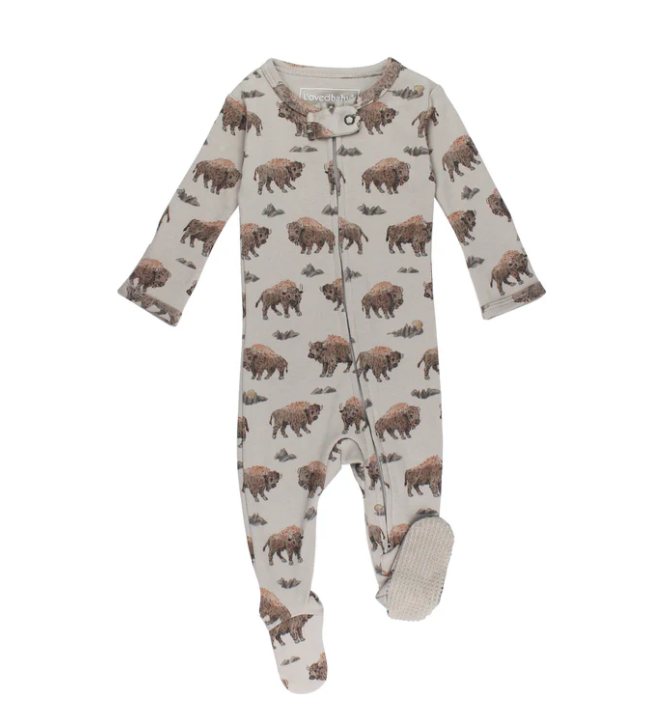 L'oved Baby Organic Zipper Footie - Bison 0-3M