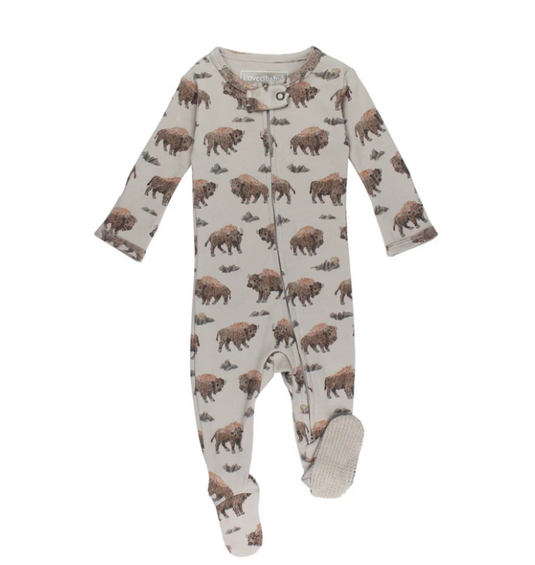 L'oved Baby Organic Zipper Footie - Bison 0-3M