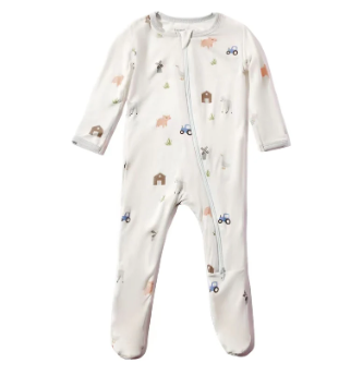 Bamboo Little Zip Footie - Farm Animals