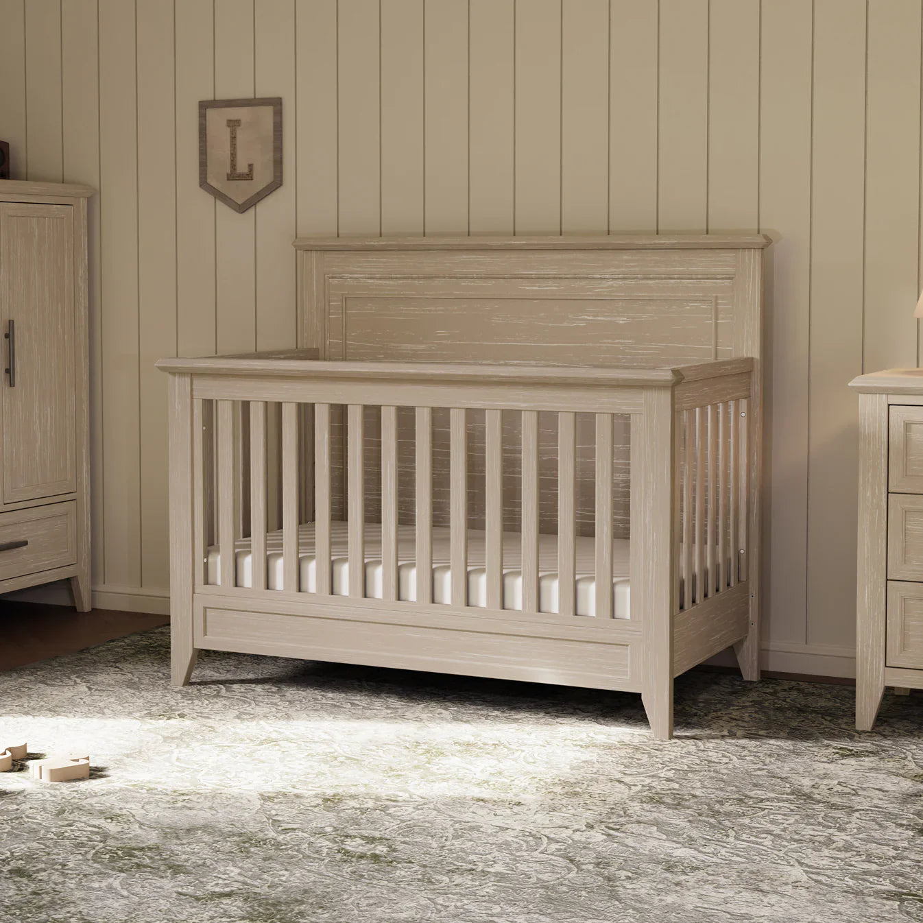 Monogram by Namesake Barrow Rustic 4-in-1  Convertible Flat Top Crib