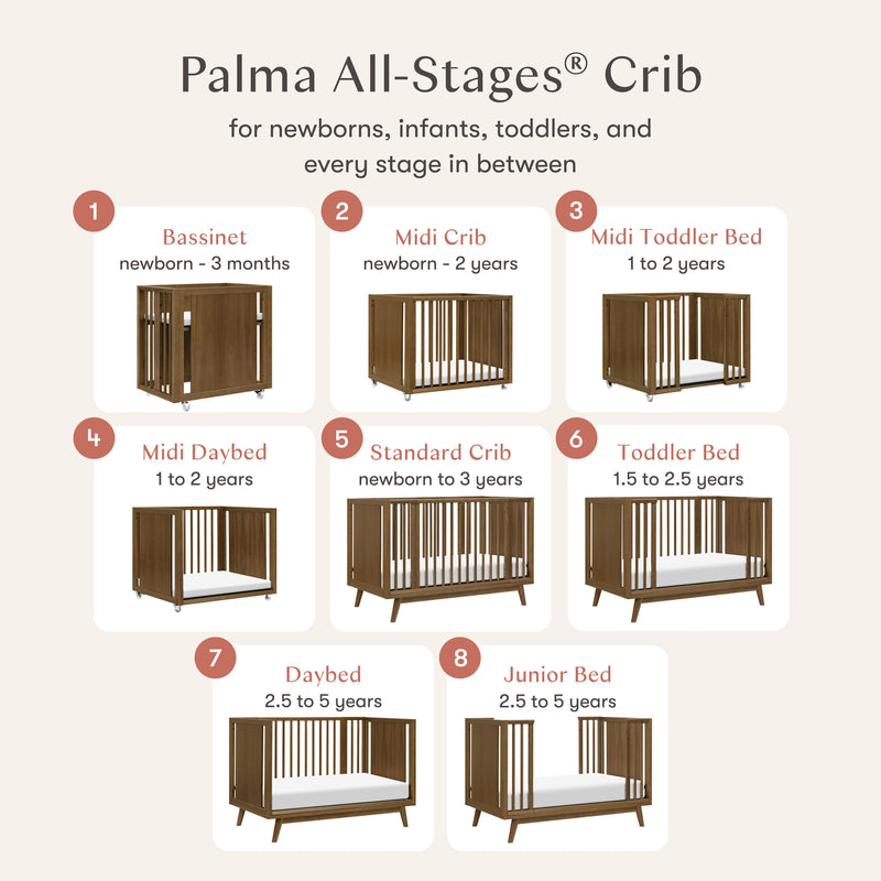 Load image into Gallery viewer, Babyletto Palma 8-in-1 Convertible All-Stages Crib with Bassinet &amp; Toddler Bed Kits
