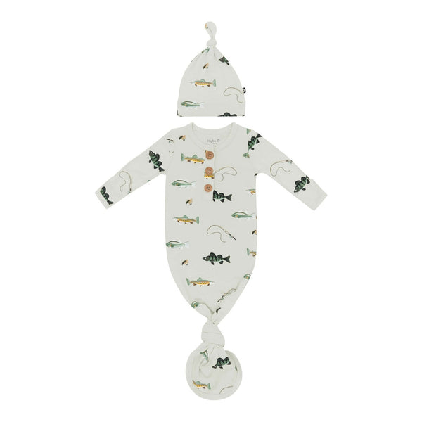 Kyte Baby Knotted Gown with Hat Set - Fishing