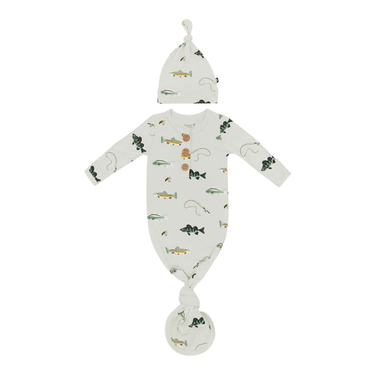 Kyte Baby Knotted Gown with Hat Set - Fishing