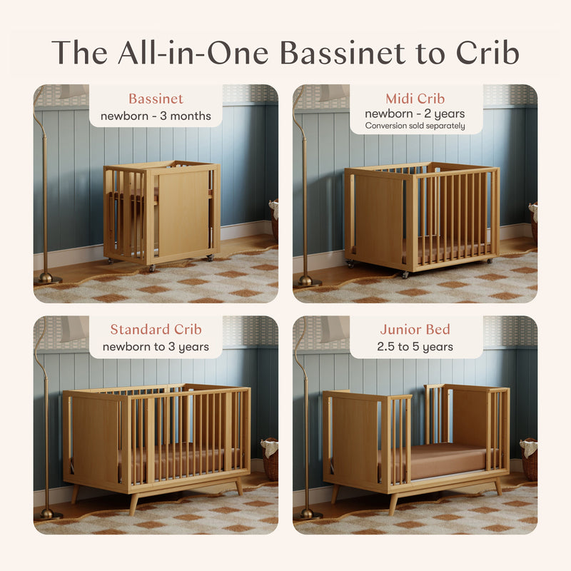 Load image into Gallery viewer, Babyletto Palma 8-in-1 Convertible All-Stages Crib with Bassinet &amp; Toddler Bed Kits
