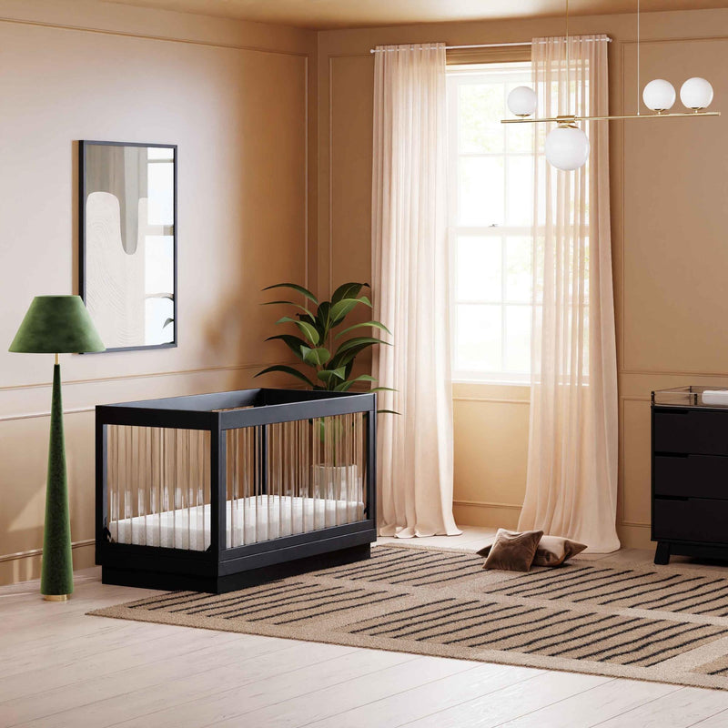 Load image into Gallery viewer, Babyletto Harlow Acrylic 3-in-1 Convertible Crib with Toddler Bed Conversion Kit
