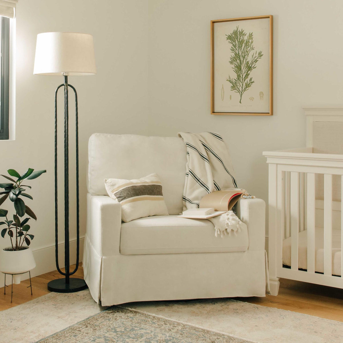 Namesake Crawford Pillowback Chair and a Half Comfort Swivel Glider