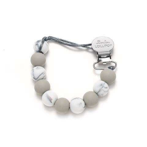 LouLou Lollipop Lolli Silicone Pacifier Clip in Marble Gray