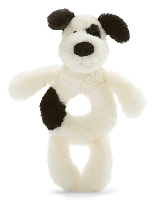 Jellycat Ring Rattle - Bashful Black and Cream Puppy
