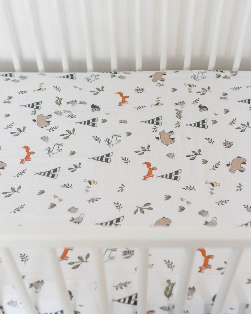 Load image into Gallery viewer, Little Unicorn Cotton Muslin Crib Sheet - Forest Friends
