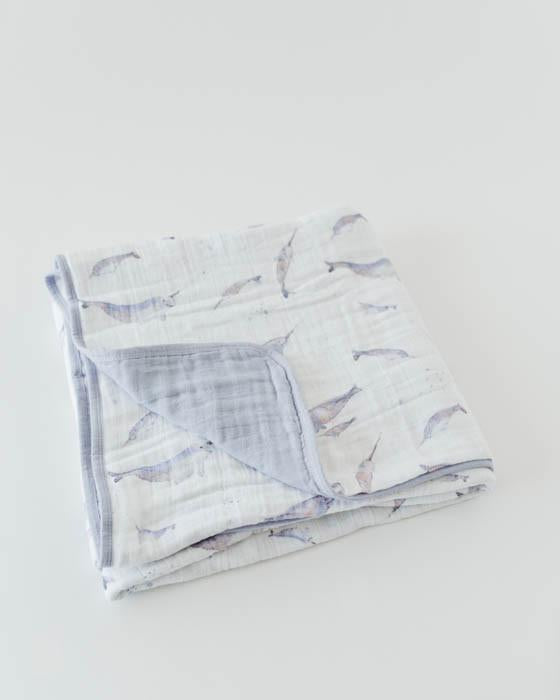 Load image into Gallery viewer, Little Unicorn Cotton Muslin Quilt - Narwhal
