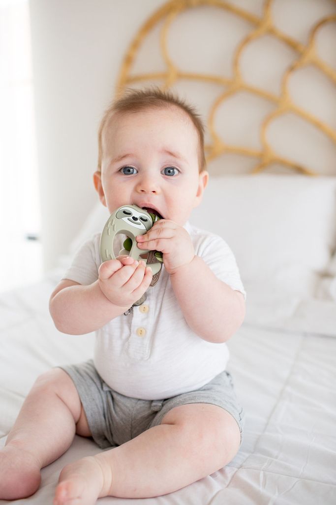 Load image into Gallery viewer, Loulou Lollipop Silicone Teether with Holder Set in Sloth
