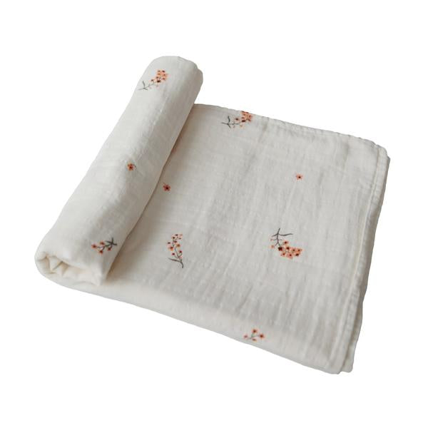 Load image into Gallery viewer, Mushie Muslin Organic Cotton Swaddle Blanket  -Flowers
