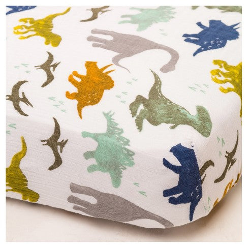 Little Unicorn Cotton Muslin Crib Sheet - Dino