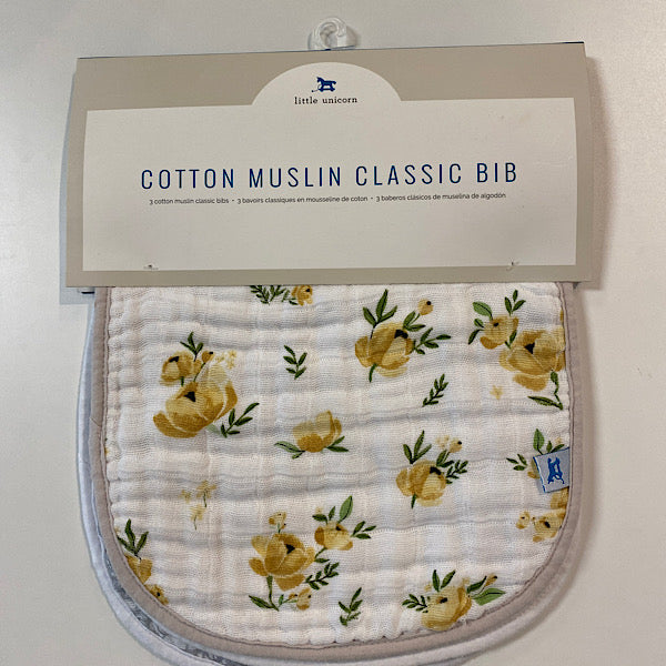 Load image into Gallery viewer, Little Unicorn Cotton Muslin Classic Bib 3 Pack - Yellow Roses
