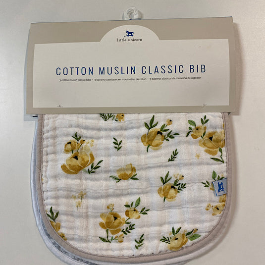 Little Unicorn Cotton Muslin Classic Bib 3 Pack - Yellow Roses