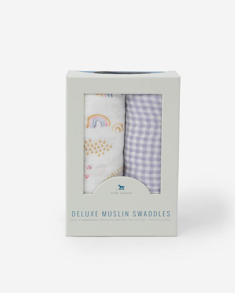 Load image into Gallery viewer, Little Unicorn Deluxe Muslin Swaddle Blanket Set - Rainbow Gingham
