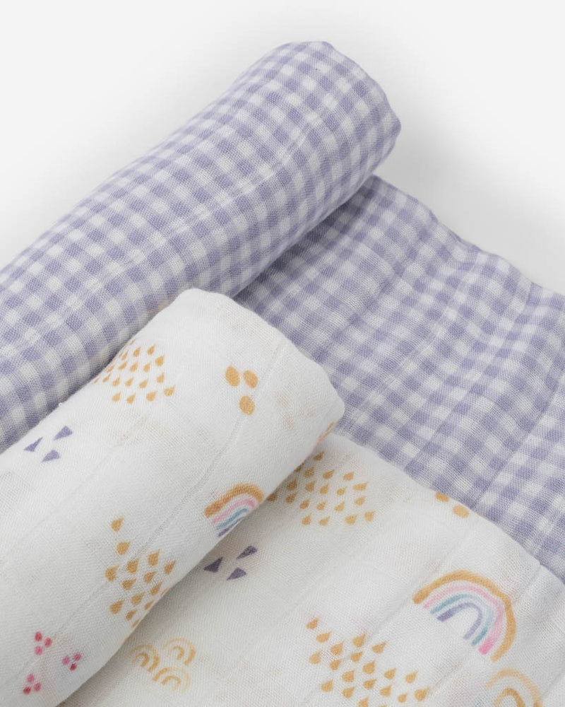 Load image into Gallery viewer, Little Unicorn Deluxe Muslin Swaddle Blanket Set - Rainbow Gingham
