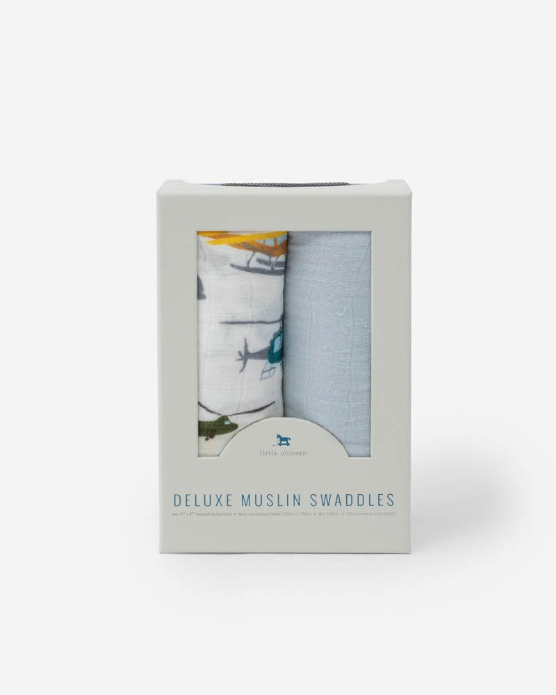 Load image into Gallery viewer, Little Unicorn Deluxe Muslin Swaddle Blanket Set - Air Show
