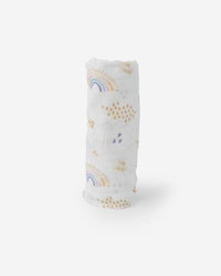 Little Unicorn Deluxe Muslin Single Swaddle Blanket  - Rainbows and Raindrops