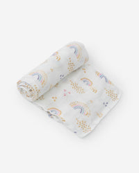Little Unicorn Deluxe Muslin Single Swaddle Blanket  - Rainbows and Raindrops