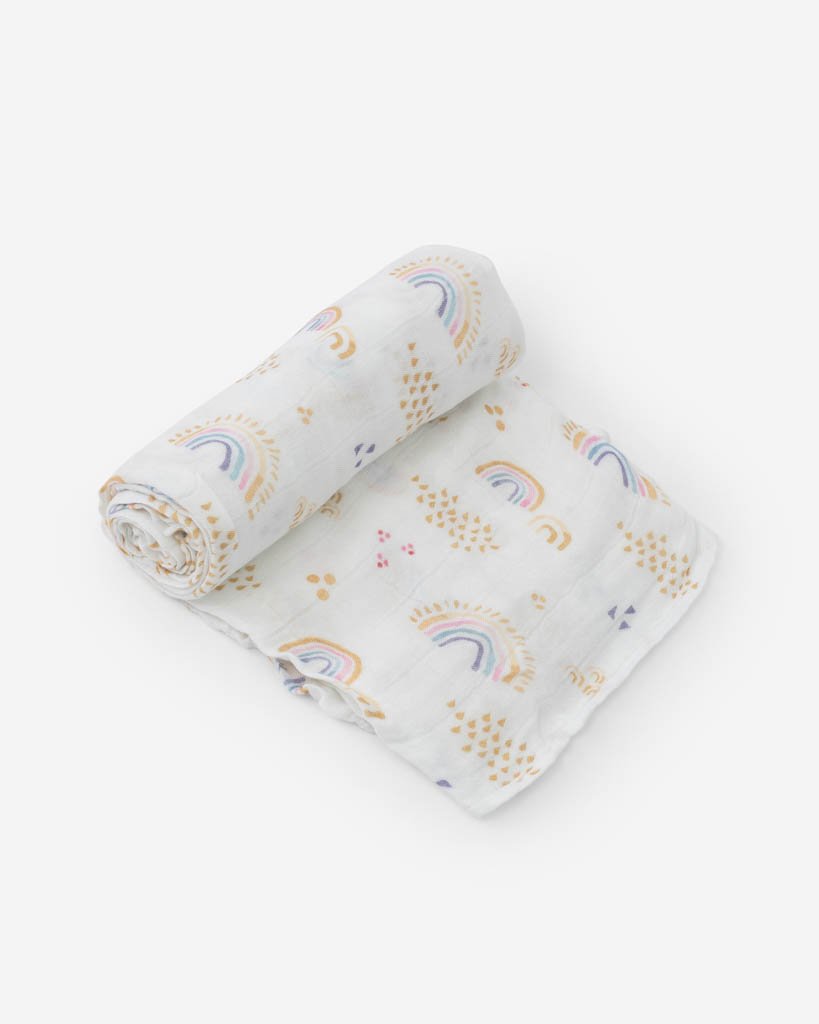 Little Unicorn Deluxe Muslin Single Swaddle Blanket  - Rainbows and Raindrops