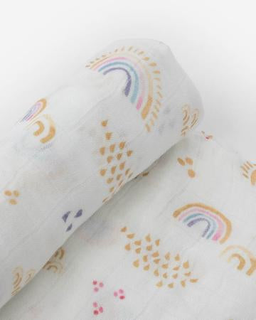 Little Unicorn Deluxe Muslin Single Swaddle Blanket  - Rainbows and Raindrops