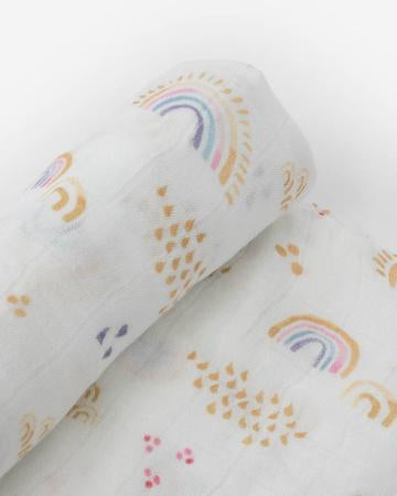 Load image into Gallery viewer, Little Unicorn Deluxe Muslin Single Swaddle Blanket  - Rainbows and Raindrops
