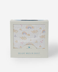 Little Unicorn Deluxe Muslin Quilt - Rainbows and Raindrops