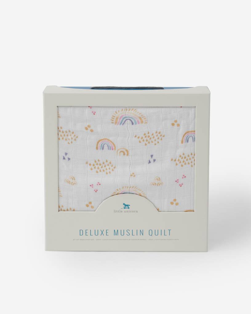 Little Unicorn Deluxe Muslin Quilt - Rainbows and Raindrops
