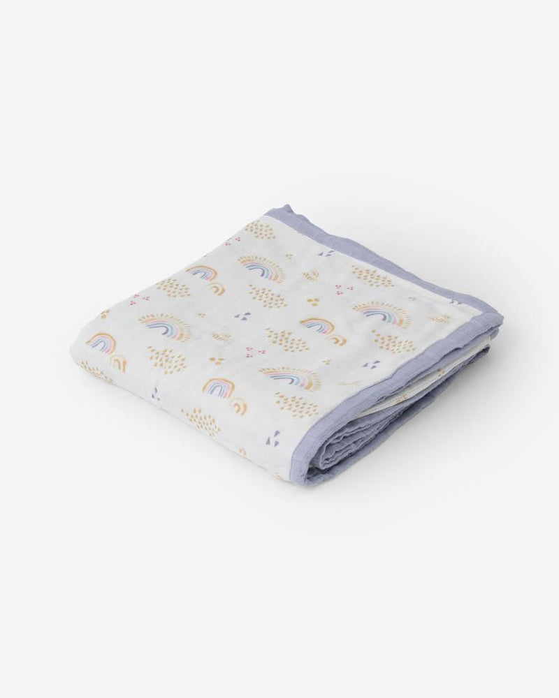 Load image into Gallery viewer, Little Unicorn Deluxe Muslin Quilt - Rainbows and Raindrops
