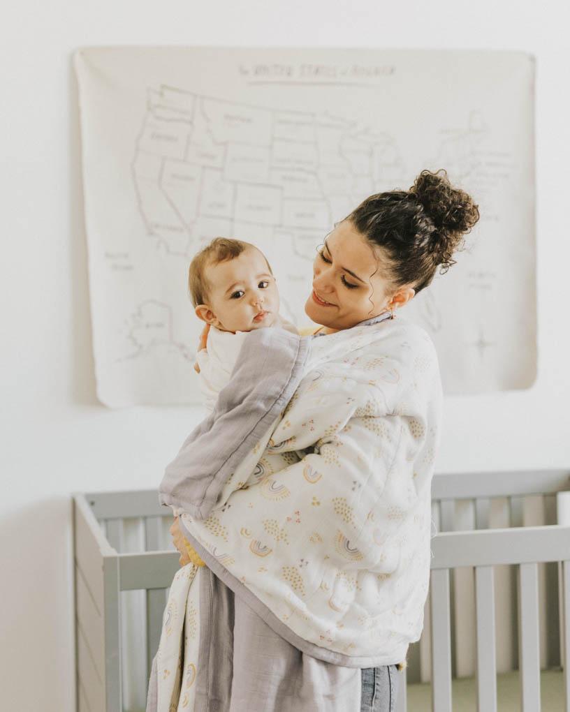 Little Unicorn Deluxe Muslin Quilt - Rainbows and Raindrops
