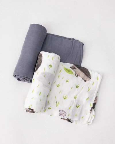 Little Unicorn Deluxe Muslin Swaddle Blanket Set - Charcoal Hedgehog