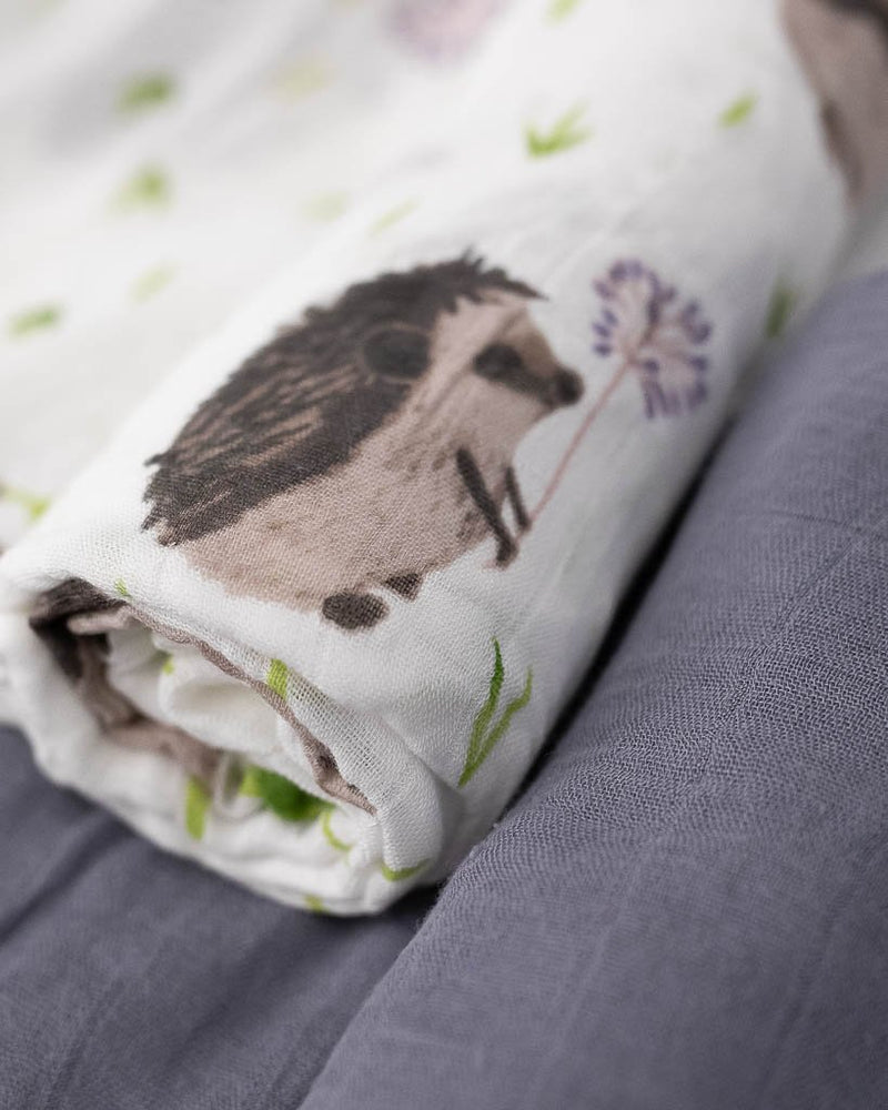 Load image into Gallery viewer, Little Unicorn Deluxe Muslin Swaddle Blanket Set - Charcoal Hedgehog
